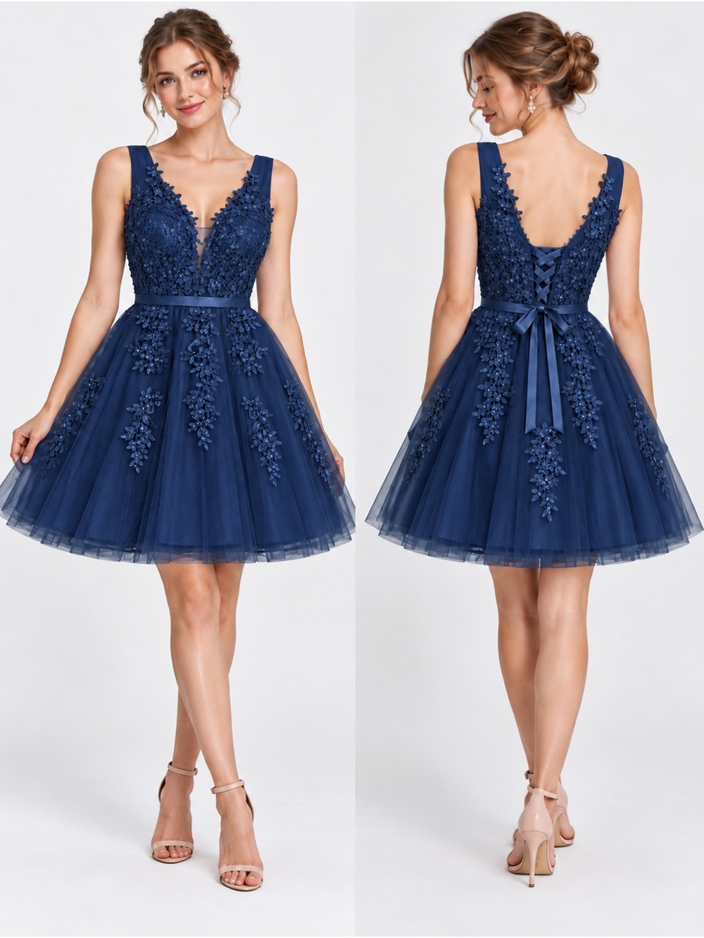 NWT Navy Floral Appliqué Tulle Dress, 2/4
